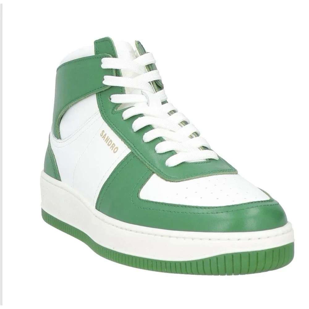 Sandro Men Size 41 H22 Magic Two-Tone Leather High-Top Sneakers Vert